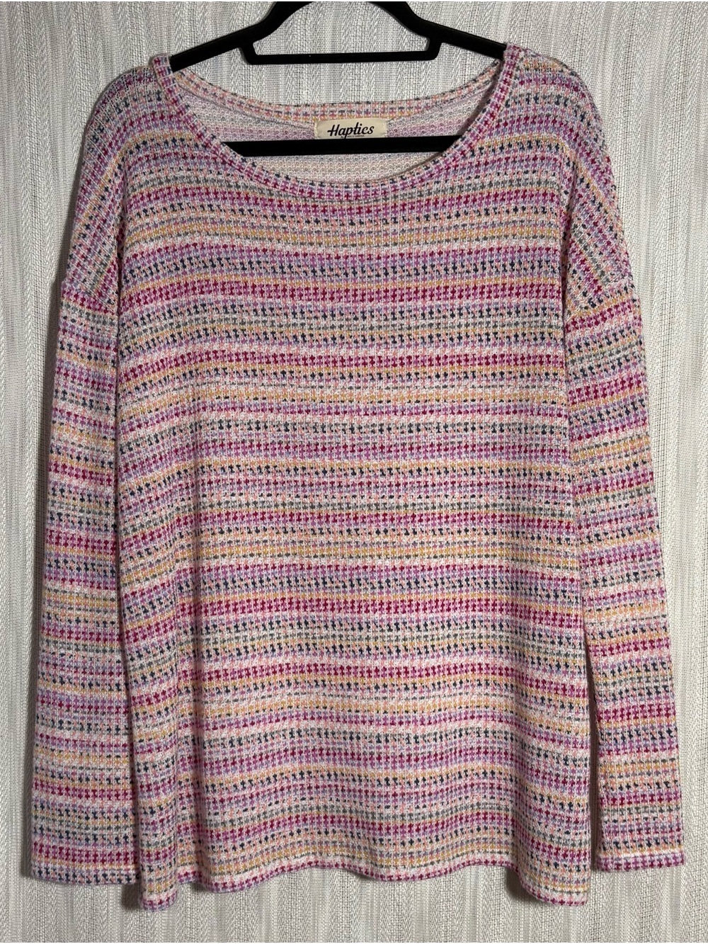 Haptics Women's Multicolor Crewneck Sweater - Pink & Cream Stripe